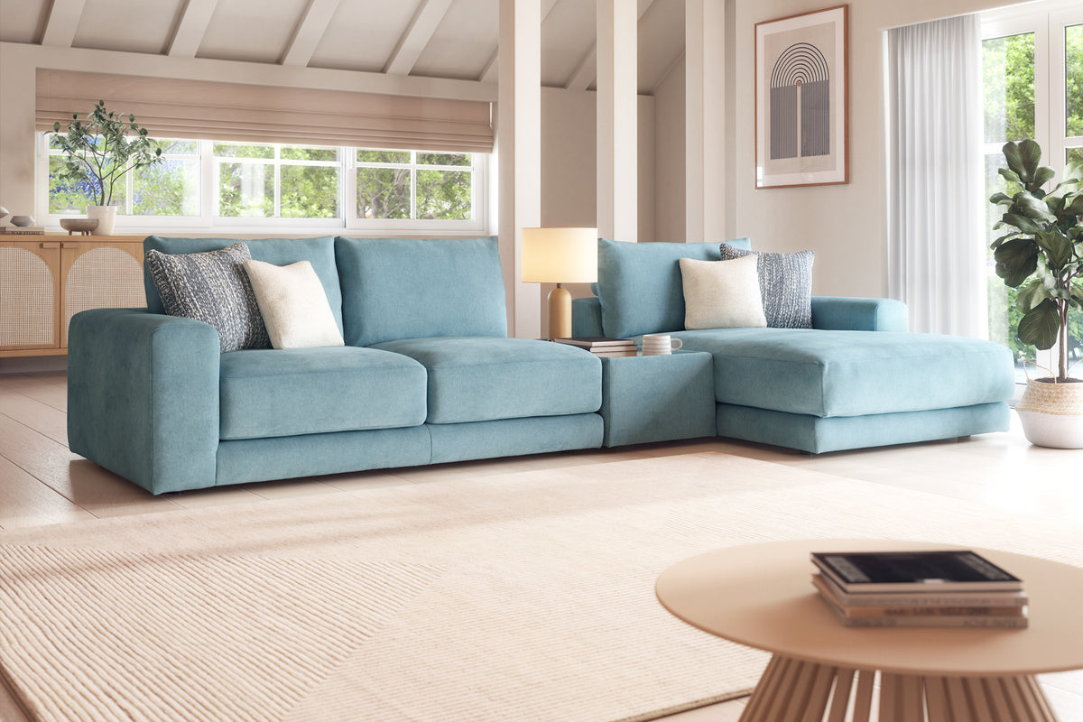 Amalfi – 3 Corner 1 Chaise Sofa with Console – Cream