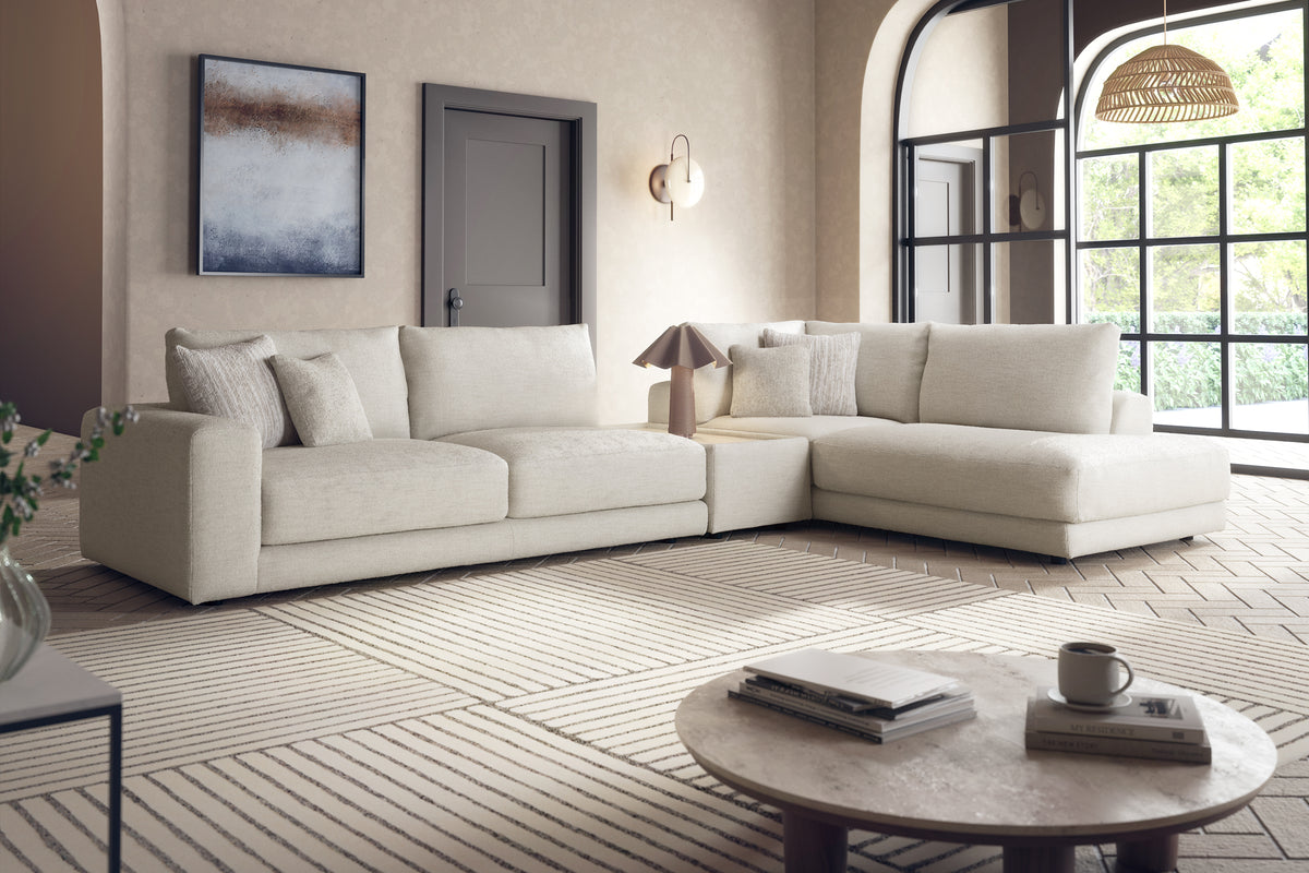 Amalfi – 3 Corner 1 Chaise Sofa with Console – Cream