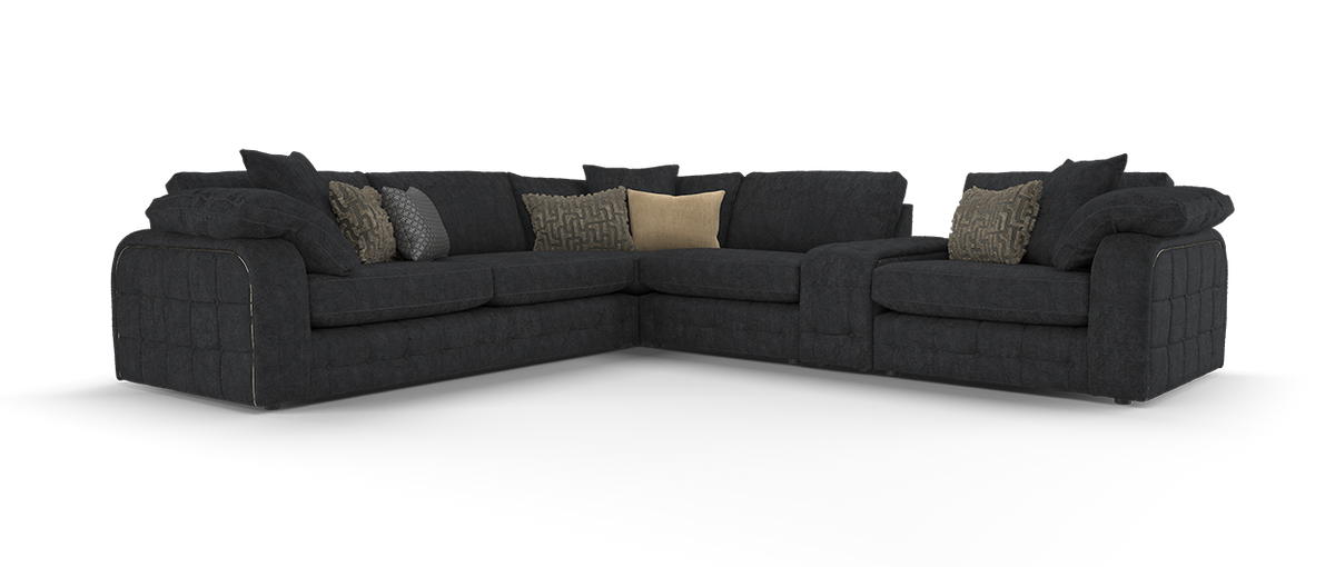 Castello – 3 Corner 3 Sofa with Buttoned Console – Black
