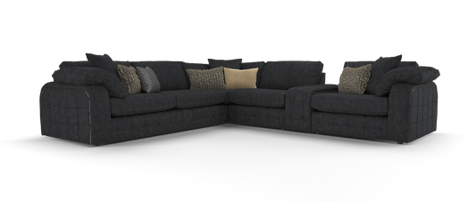 Castello – 3 Corner 3 Sofa with Buttoned Console – Black