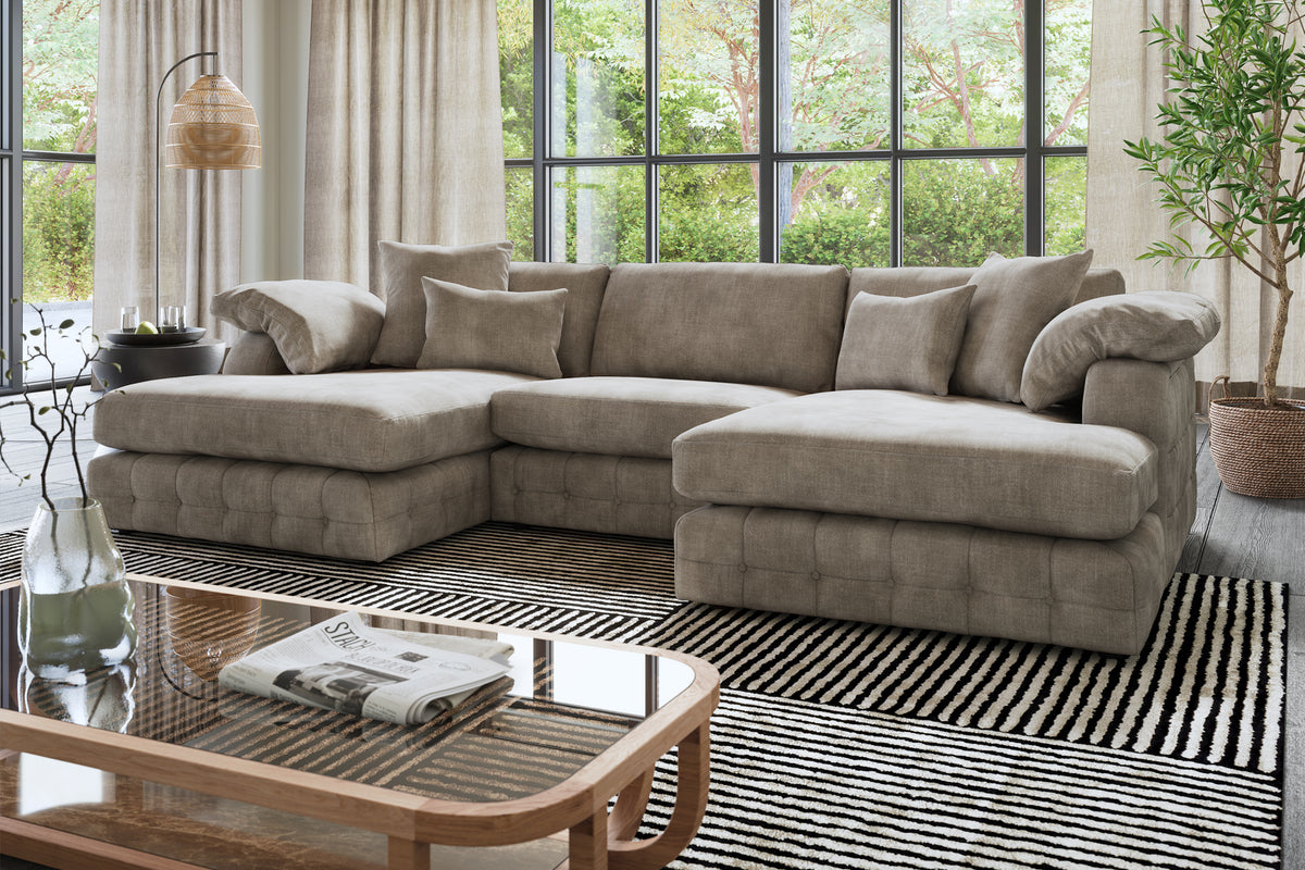 Castello – 3 Corner 3 Sofa with Buttoned Console – Black