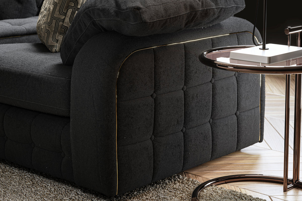 Castello – 3 Corner 3 Sofa with Buttoned Console – Black