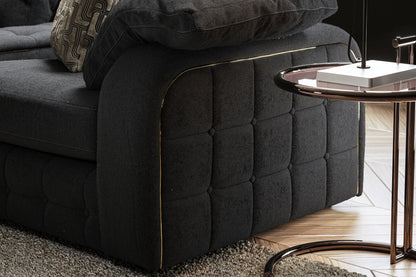 Castello – 3 Corner 3 Sofa with Buttoned Console – Black