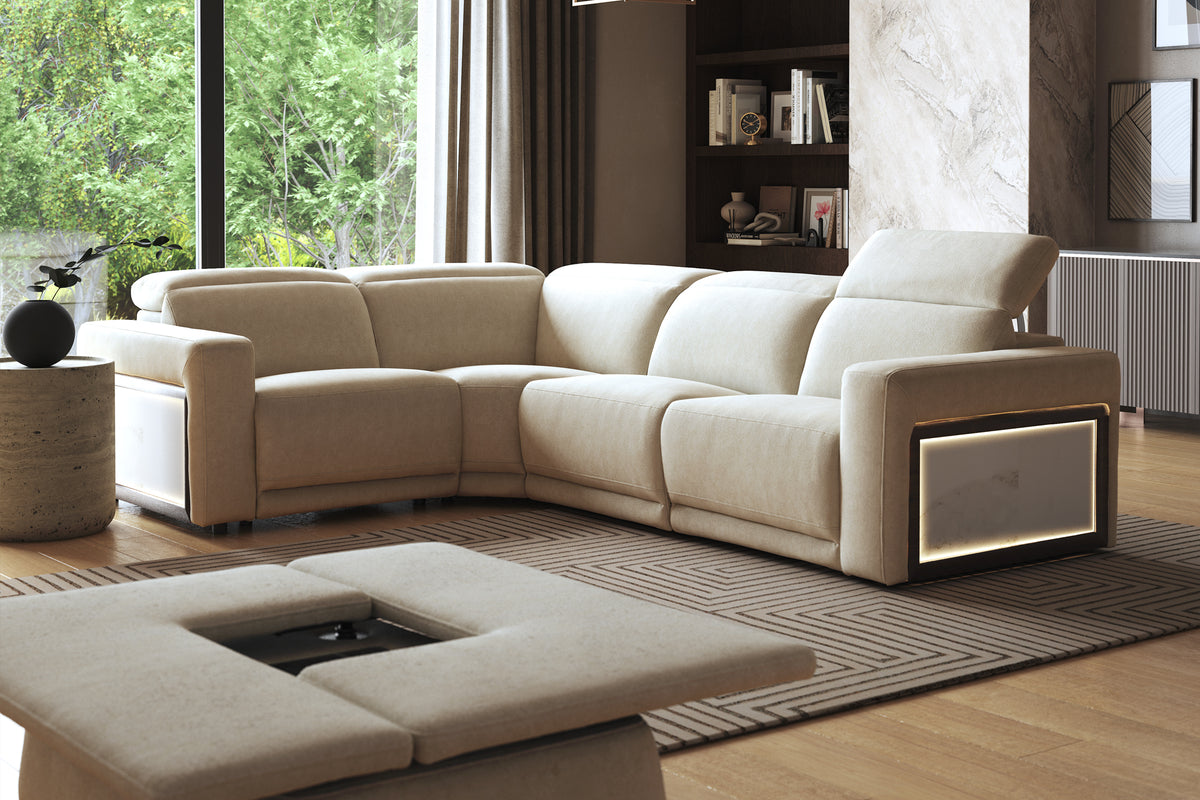 Manor – 1.5 Corner 3 Power Recliner Sofa with Headrest – Beige