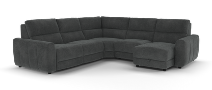 Portofino – 3 Corner 3 Chs Pow Recliner, Hdrst, Motion Chaise, Storage – Grey