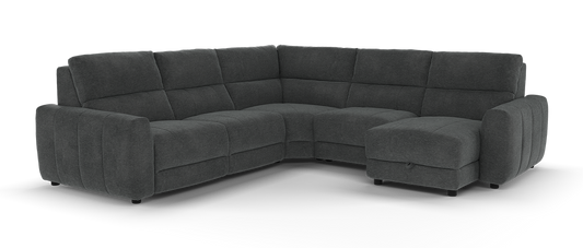 Portofino – 3 Corner 3 Chs Pow Recliner, Hdrst, Motion Chaise, Storage – Grey