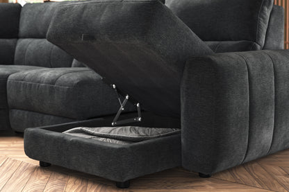 Portofino – 3 Corner 3 Chs Pow Recliner, Hdrst, Motion Chaise, Storage – Grey