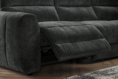 Portofino – 3 Corner 3 Chs Pow Recliner, Hdrst, Motion Chaise, Storage – Grey