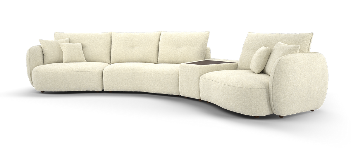 Sydney – Large Curved Sofa with Console – Beige