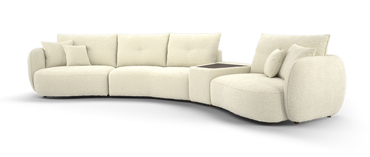Sydney – Large Curved Sofa with Console – Beige