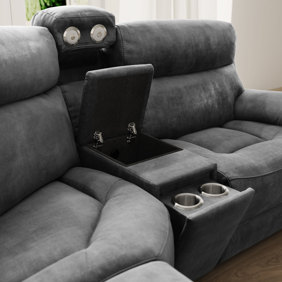 Radleigh – 2.5 Corner 1.5 Triple Recliner Sofa with Smart Console – Grey