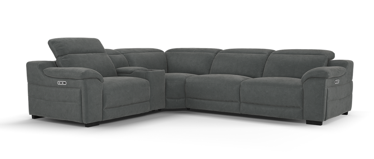 Portland – 1.5 Corner 3 Power Recliner Sofa with Headrest and Console – Grey