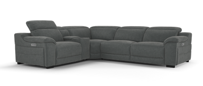 Portland – 1.5 Corner 3 Power Recliner Sofa with Headrest and Console – Grey