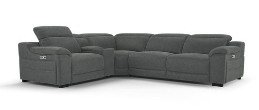 Portland – 1.5 Corner 3 Power Recliner Sofa with Headrest and Console – Grey