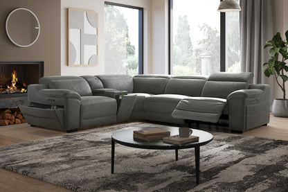 Portland – 1.5 Corner 3 Power Recliner Sofa with Headrest and Console – Grey