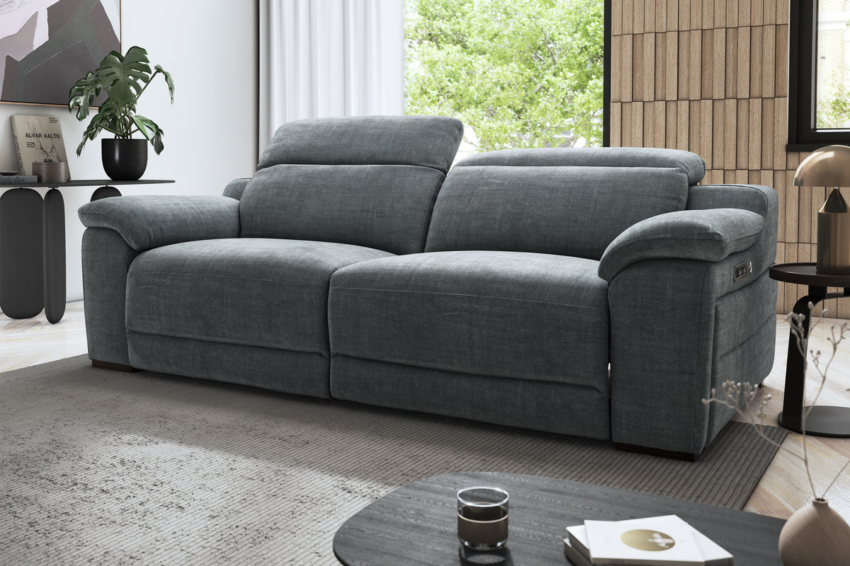 Portland – 1.5 Corner 3 Power Recliner Sofa with Headrest and Console – Grey