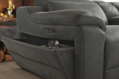 Portland – 1.5 Corner 3 Power Recliner Sofa with Headrest and Console – Grey