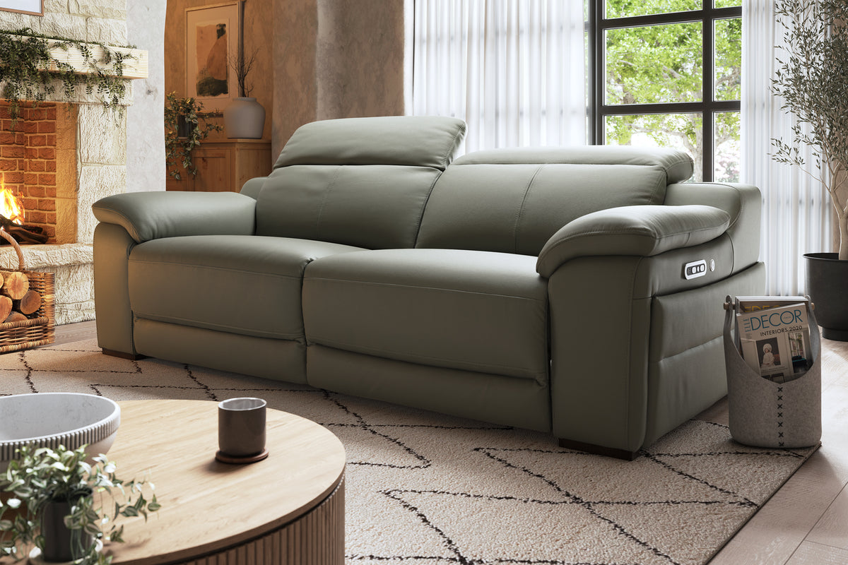Portland – 1.5 Corner 3 Power Recliner Sofa with Headrest and Console – Grey