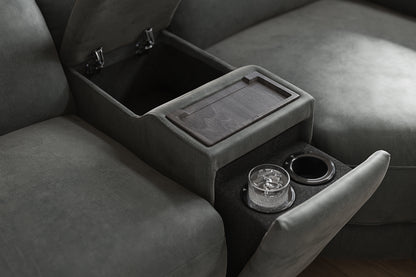 Portland – 1.5 Corner 3 Power Recliner Sofa with Headrest and Console – Grey