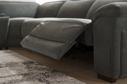 Portland – 1.5 Corner 3 Power Recliner Sofa with Headrest and Console – Grey