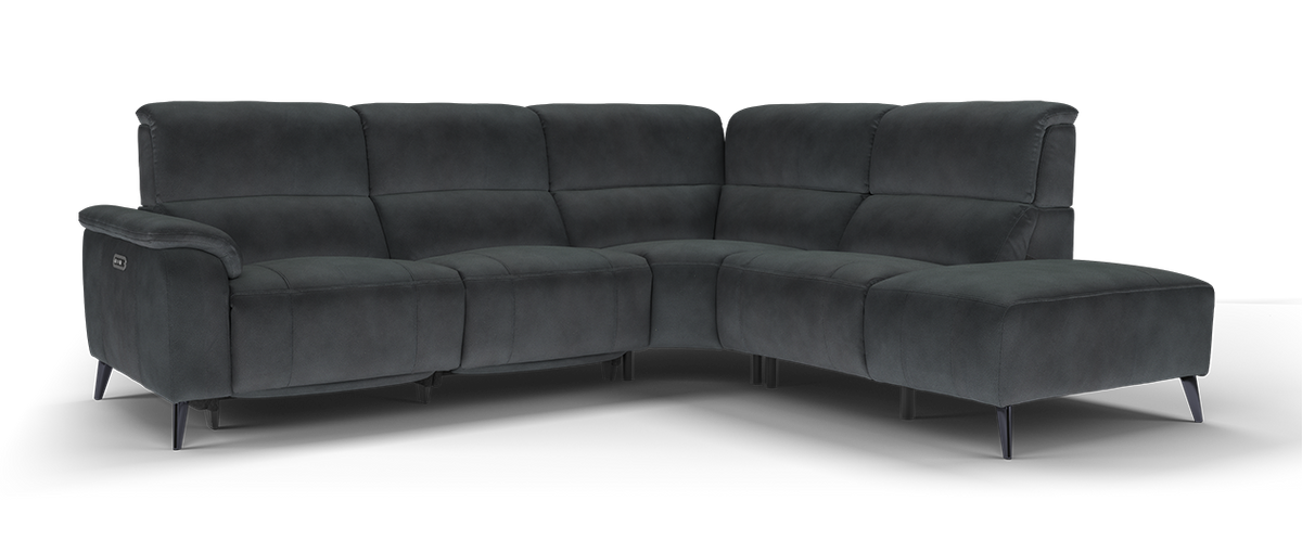 Bailey – 3 Corner 1.5 Chaise Sofa with Power Recliner & Headrest – Black