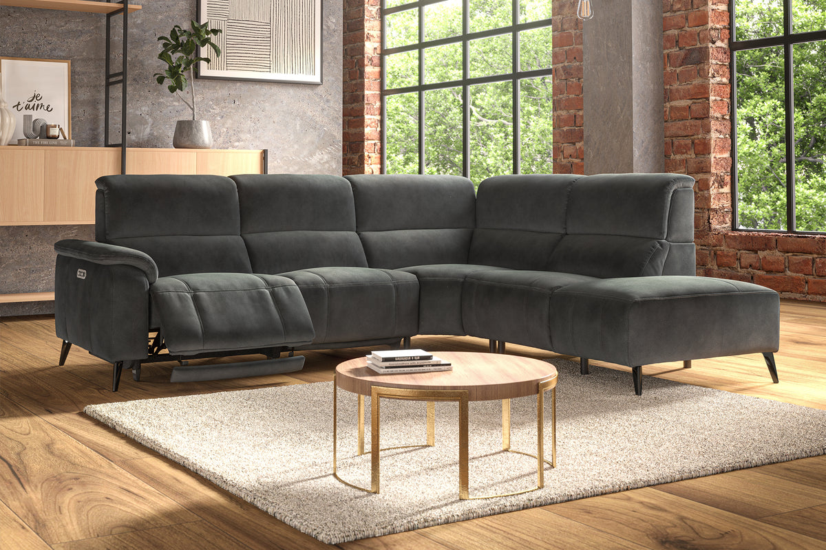 Bailey – 3 Corner 1.5 Chaise Sofa with Power Recliner & Headrest – Black