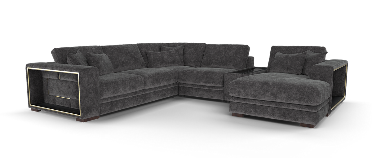 Obsidian – 3 Corner 3 Chaise with Console & Feature Arms – Grey