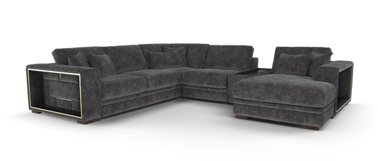 Obsidian – 3 Corner 3 Chaise with Console & Feature Arms – Grey