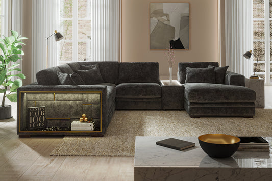 Obsidian – 3 Corner 3 Chaise with Console & Feature Arms – Grey