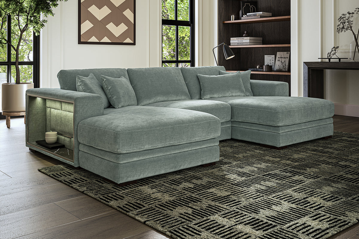 Obsidian – 3 Corner 3 Chaise with Console & Feature Arms – Grey