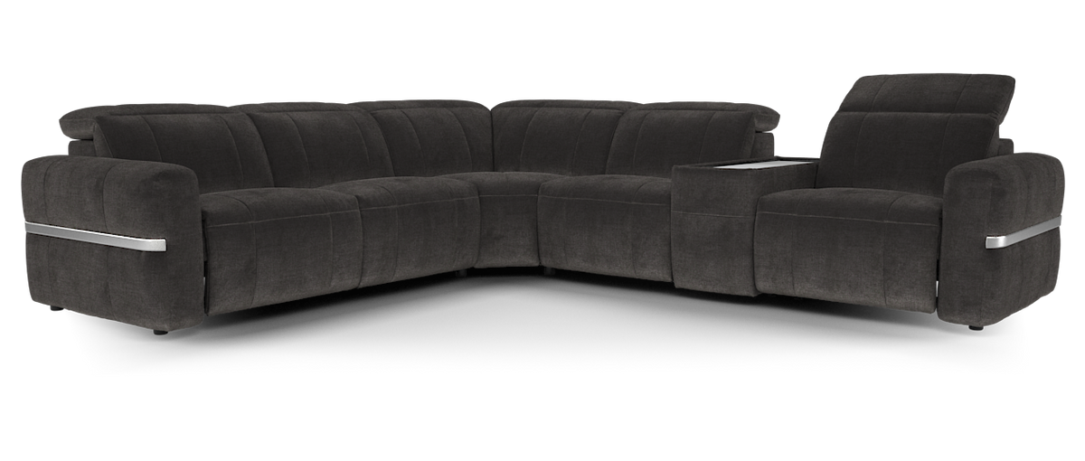 Lumiere – 3 Corner 3 Power Recliner Sofa with Headrest and Console – Brown