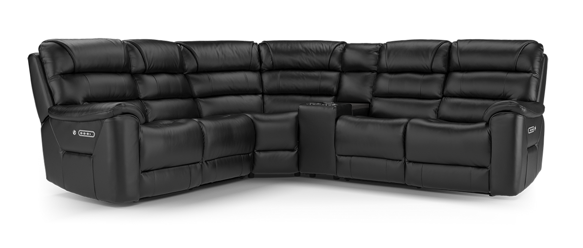 Cleveland – 2 Corner 2 Pow Rec Sofa, Hdrst, Lumbar, Htd Seat & Console – Black