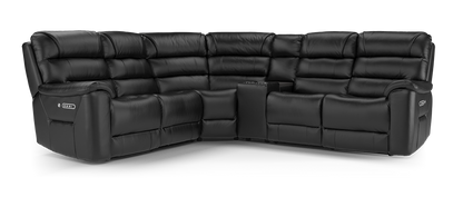 Cleveland – 2 Corner 2 Pow Rec Sofa, Hdrst, Lumbar, Htd Seat & Console – Black