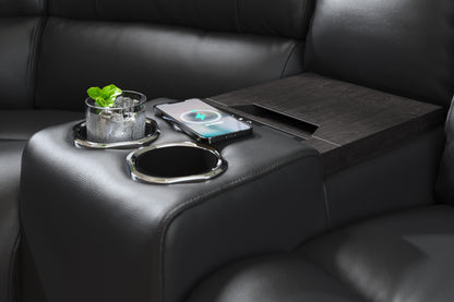 Cleveland – 2 Corner 2 Pow Rec Sofa, Hdrst, Lumbar, Htd Seat & Console – Black