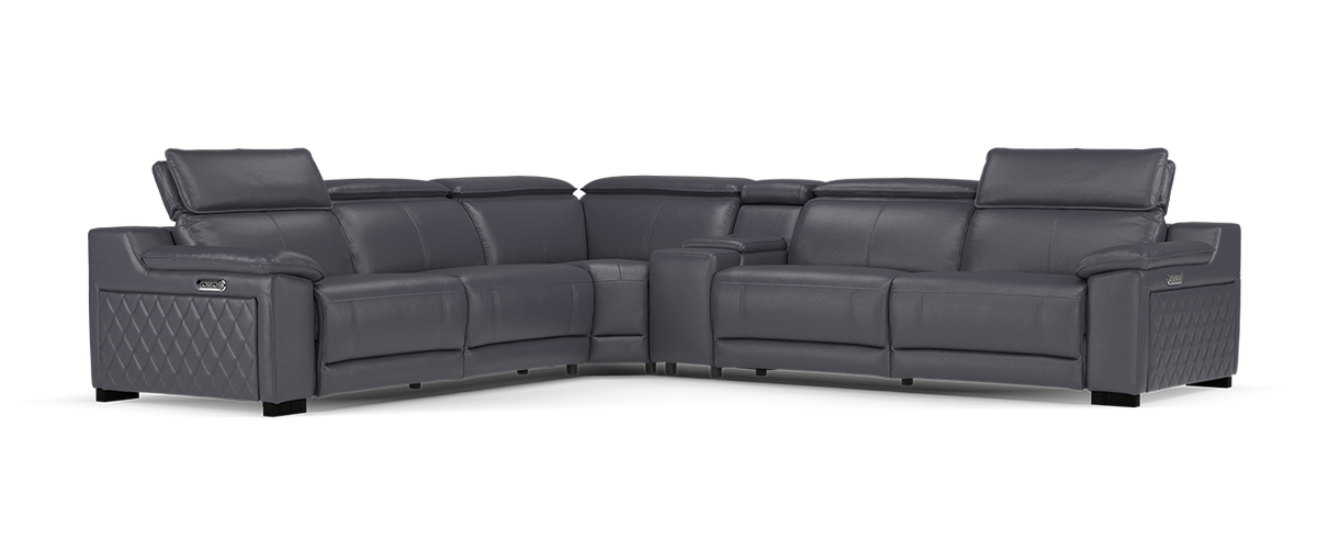 Benz – 3 Corner 3 Power Recliner Sofa with Console – Grey