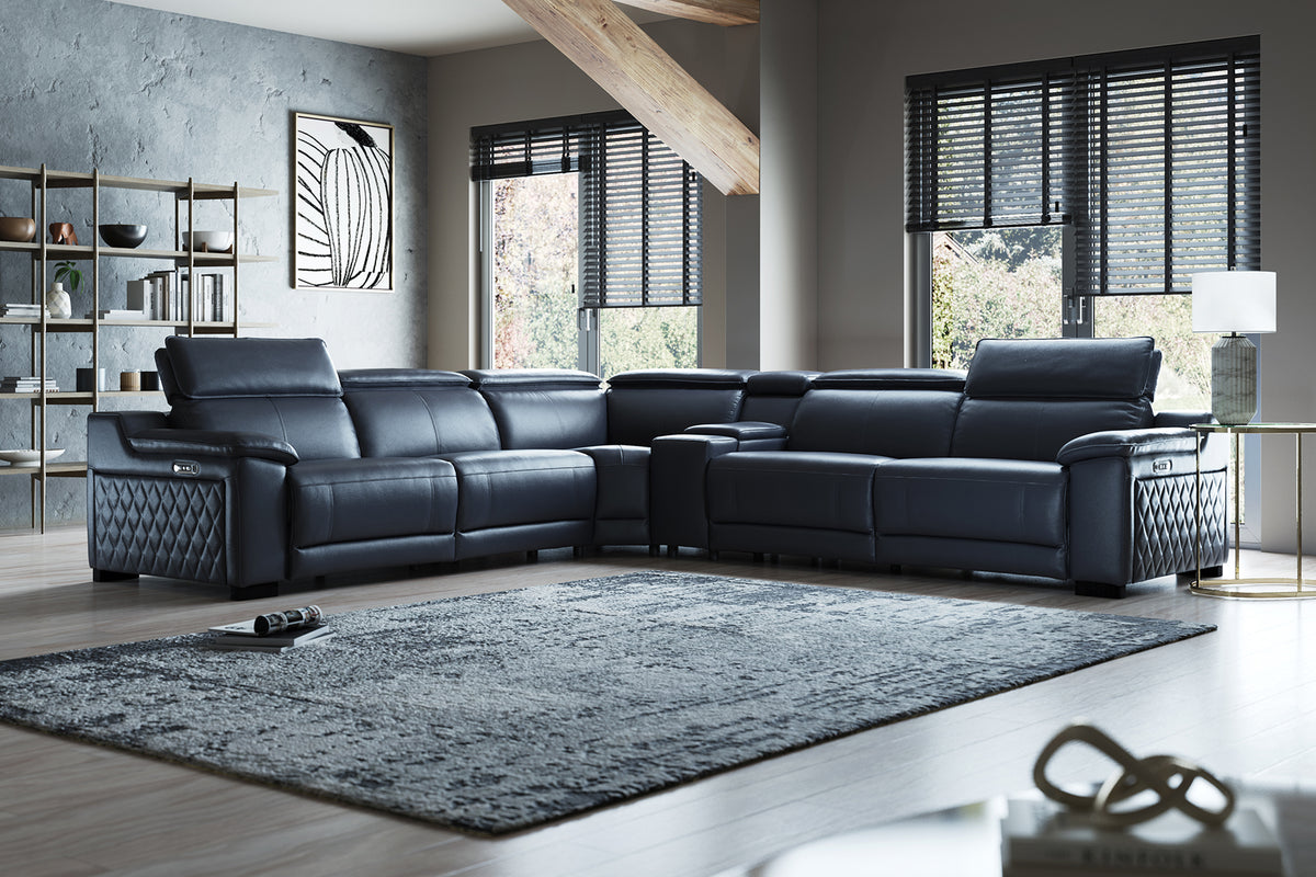 Benz – 3 Corner 3 Power Recliner Sofa with Console – Grey