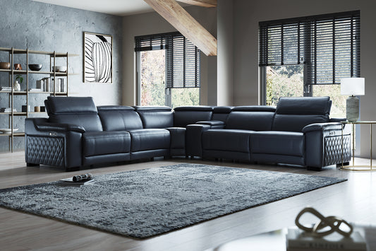 Benz – 3 Corner 3 Power Recliner Sofa with Console – Grey