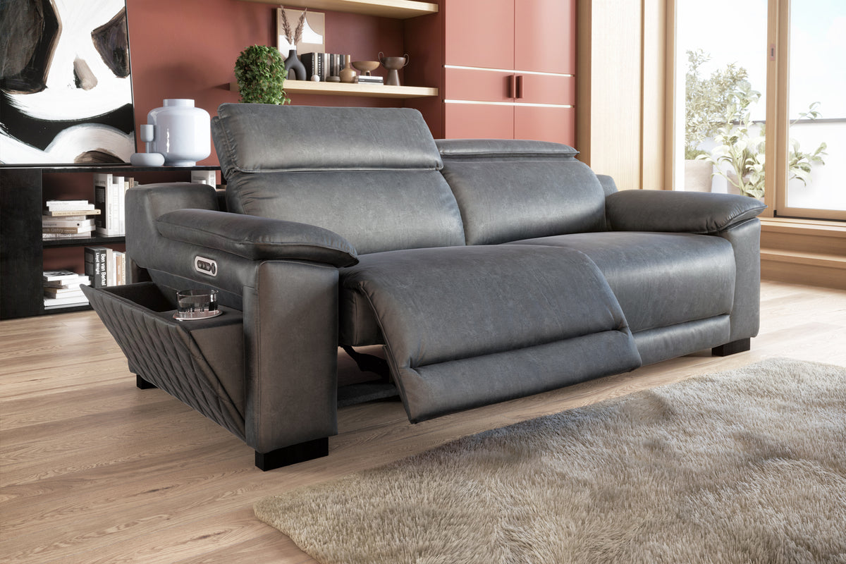 Benz – 3 Corner 3 Power Recliner Sofa with Console – Grey