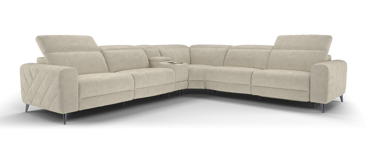 Allure – 3 Corner 3 Sofa, Smart Console, Power Recliner & Headrest – Beige