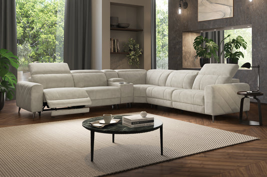Allure – 3 Corner 3 Sofa, Smart Console, Power Recliner & Headrest – Beige