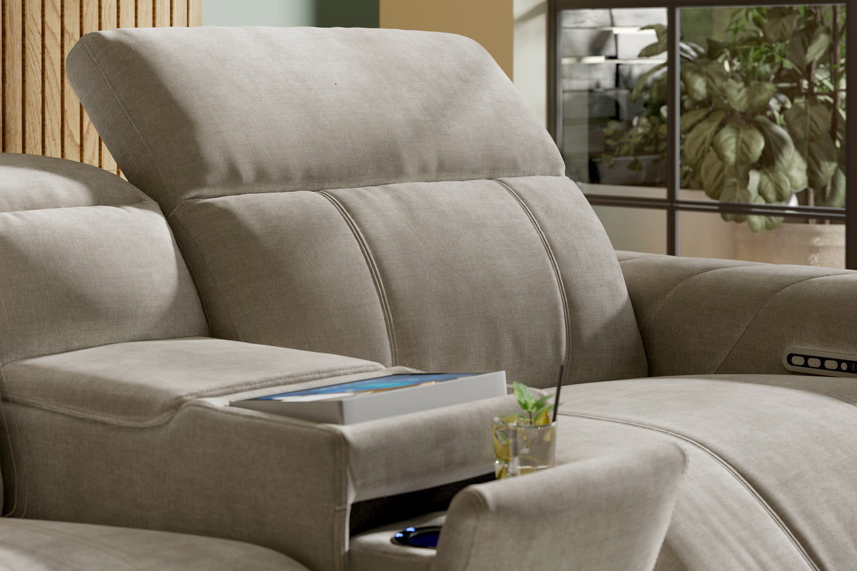 Allure – 3 Corner 3 Sofa, Smart Console, Power Recliner & Headrest – Beige