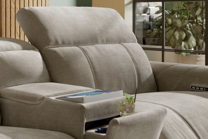 Allure – 3 Corner 3 Sofa, Smart Console, Power Recliner & Headrest – Beige