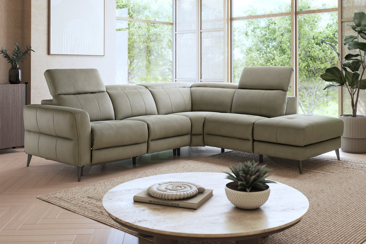 Jax – 3 Cnr 1.5 Chaise, Double Pow Recliner, Headrest & Storage – Brown