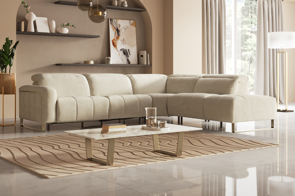 Marvella – 3 Corner 1.5 Chaise Sofa with Power Recliner – Beige