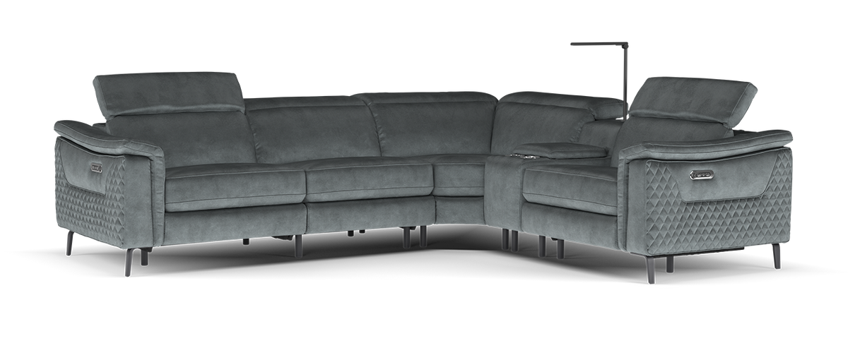Ezra – 3 Corner 1.5 Power Recliner Sofa with Headrest and Console – Grey