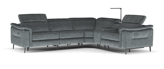 Ezra – 3 Corner 1.5 Power Recliner Sofa with Headrest and Console – Grey