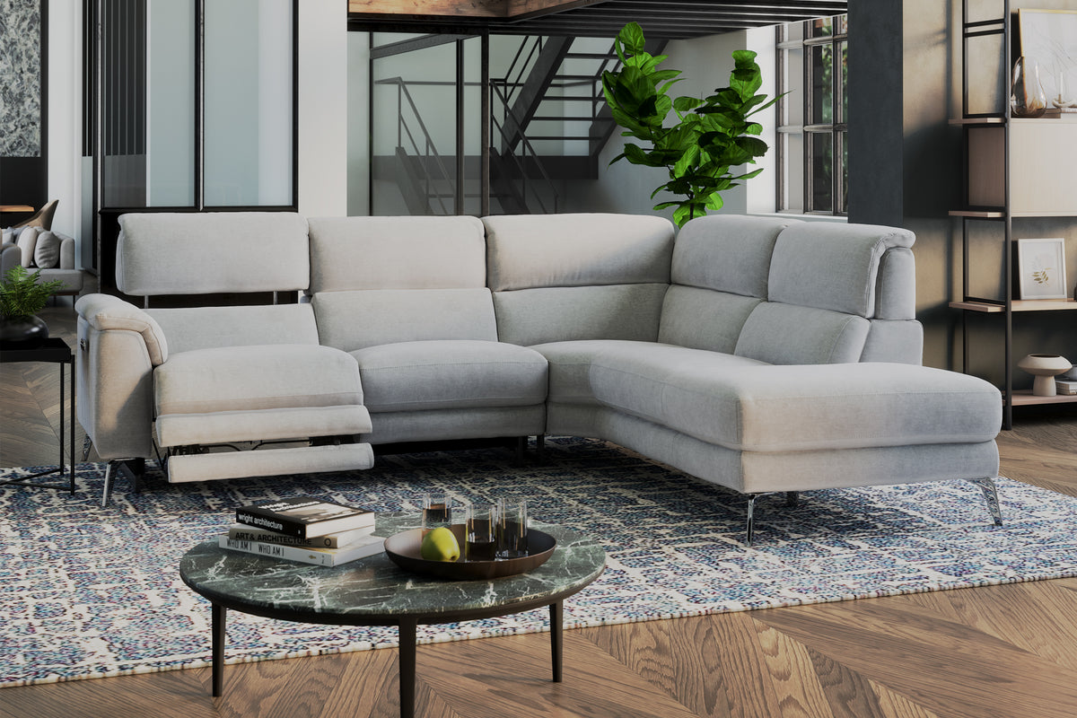 Illinois – 2 Corner 1 Power Recliner Sofa with Power Headrest – Silver