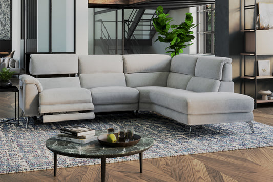 Illinois – 2 Corner 1 Power Recliner Sofa with Power Headrest – Silver