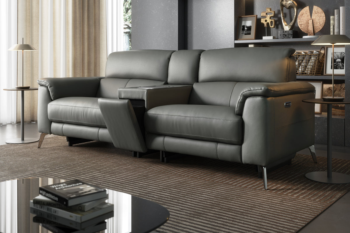 Illinois – 2 Corner 1 Power Recliner Sofa with Power Headrest – Silver
