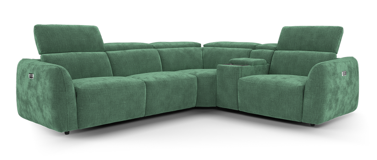 The Serene – 3 Corner 1 Power Recliner Sofa with Headrest and Console – Green